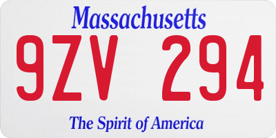 MA license plate 9ZV294