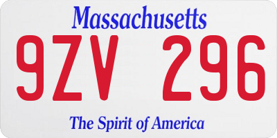 MA license plate 9ZV296