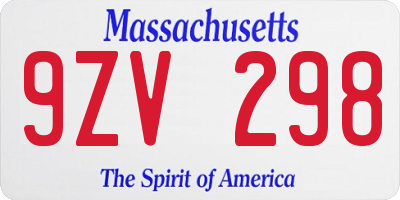 MA license plate 9ZV298