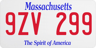 MA license plate 9ZV299