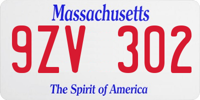 MA license plate 9ZV302