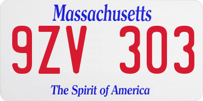 MA license plate 9ZV303