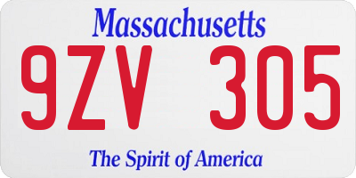 MA license plate 9ZV305