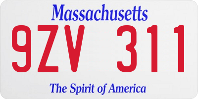 MA license plate 9ZV311