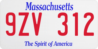 MA license plate 9ZV312