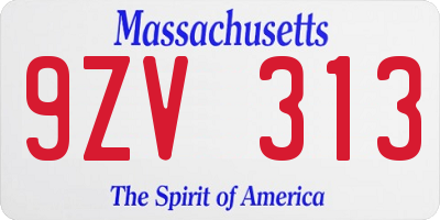 MA license plate 9ZV313