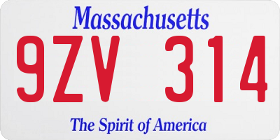 MA license plate 9ZV314