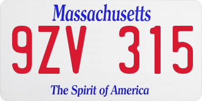 MA license plate 9ZV315