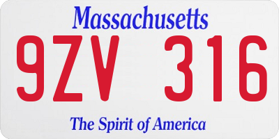 MA license plate 9ZV316