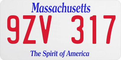 MA license plate 9ZV317