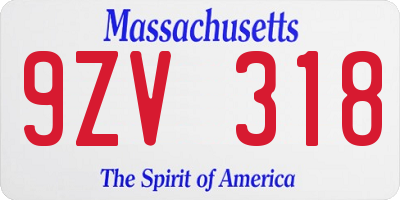 MA license plate 9ZV318