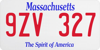 MA license plate 9ZV327