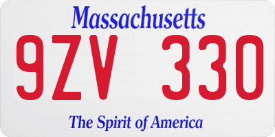 MA license plate 9ZV330