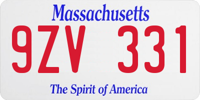 MA license plate 9ZV331