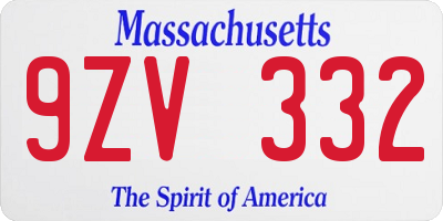 MA license plate 9ZV332