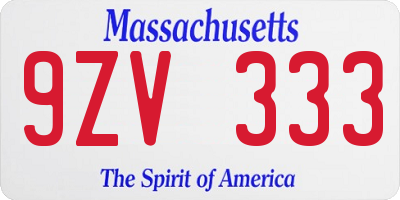 MA license plate 9ZV333