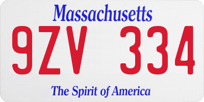 MA license plate 9ZV334