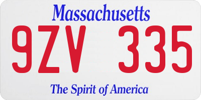 MA license plate 9ZV335