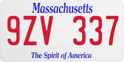 MA license plate 9ZV337