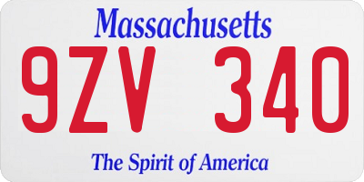 MA license plate 9ZV340