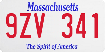 MA license plate 9ZV341