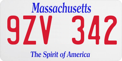 MA license plate 9ZV342