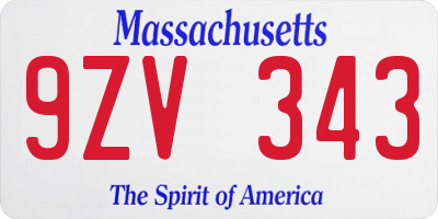 MA license plate 9ZV343