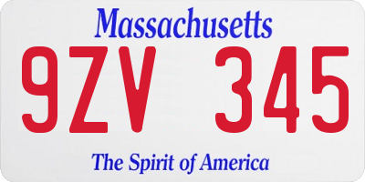 MA license plate 9ZV345