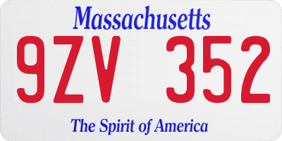 MA license plate 9ZV352