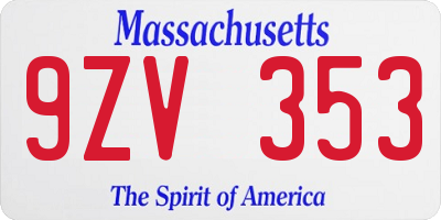 MA license plate 9ZV353