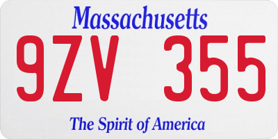 MA license plate 9ZV355