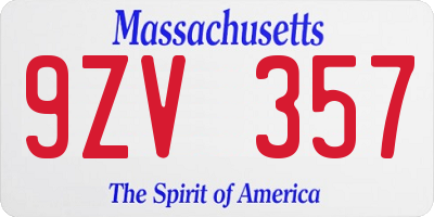 MA license plate 9ZV357