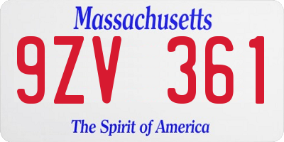 MA license plate 9ZV361