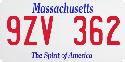 MA license plate 9ZV362