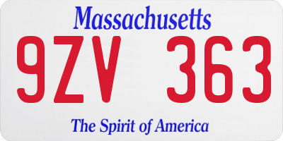 MA license plate 9ZV363