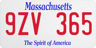 MA license plate 9ZV365