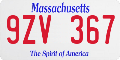 MA license plate 9ZV367