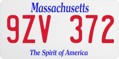 MA license plate 9ZV372