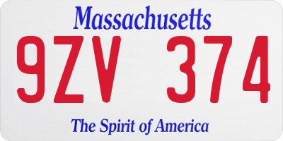 MA license plate 9ZV374