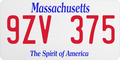 MA license plate 9ZV375