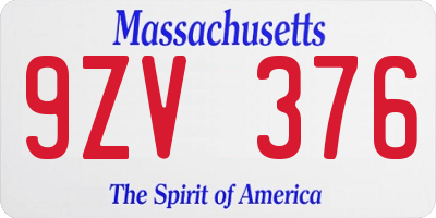 MA license plate 9ZV376