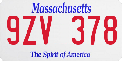 MA license plate 9ZV378