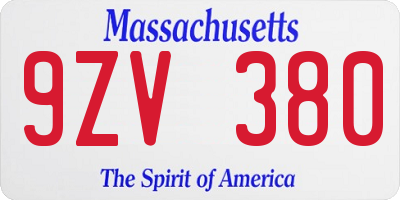 MA license plate 9ZV380