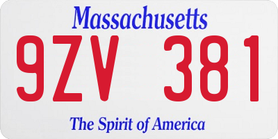 MA license plate 9ZV381