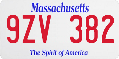 MA license plate 9ZV382