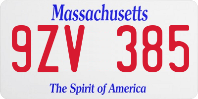 MA license plate 9ZV385