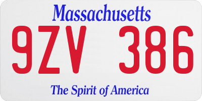 MA license plate 9ZV386