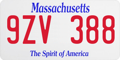 MA license plate 9ZV388