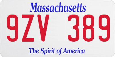 MA license plate 9ZV389