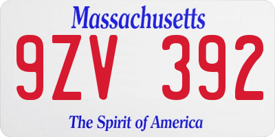 MA license plate 9ZV392